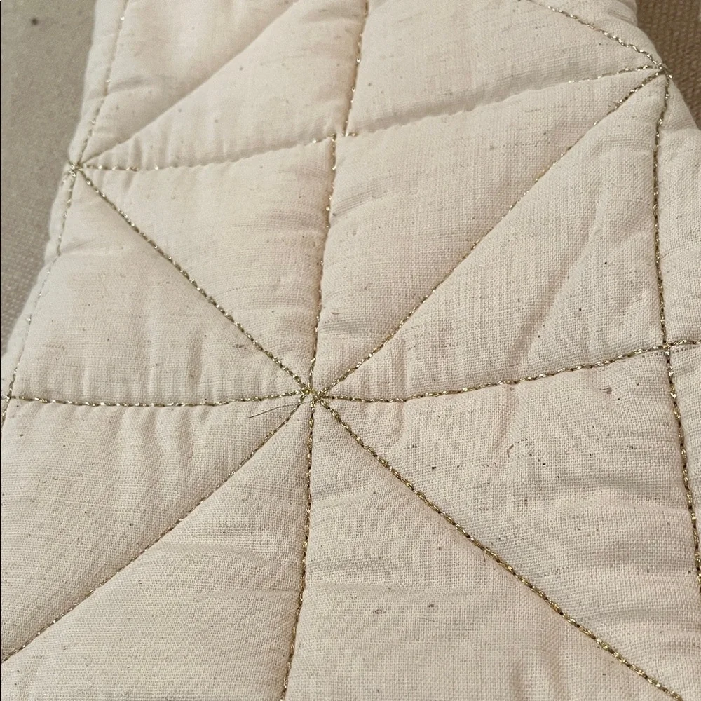Creative Co-Op Quilted Cotton & Linen Stocking w/ Metallic Gold/NWT - Picture 4 of 7